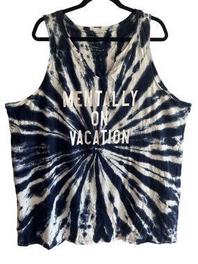TORRID Blue White Tie Dye Mentally On Vacation Tank Top Size 5